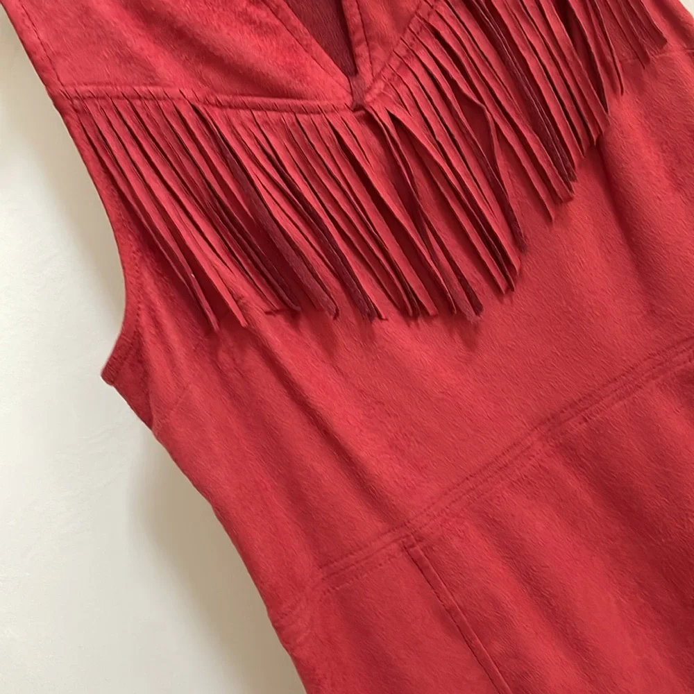 Express Rust Red Faux Suede Fringe Shift Dress - size XS